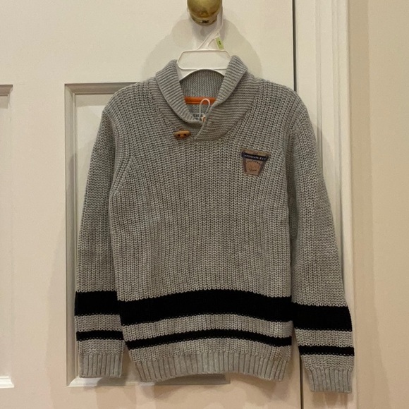 IKKS Gray Knit Sweater with Shawl Collar Sz 4